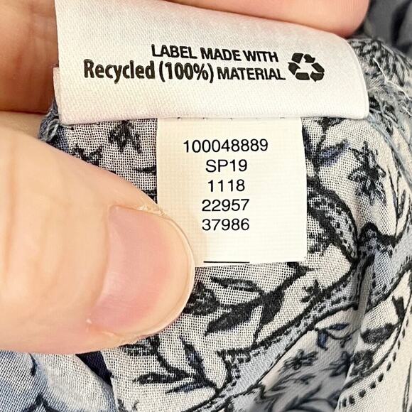 Style & Co Women's Top S Peasant Retro Scarf Print Pintuck Pleated Blue Sheer - Picture 10 of 10